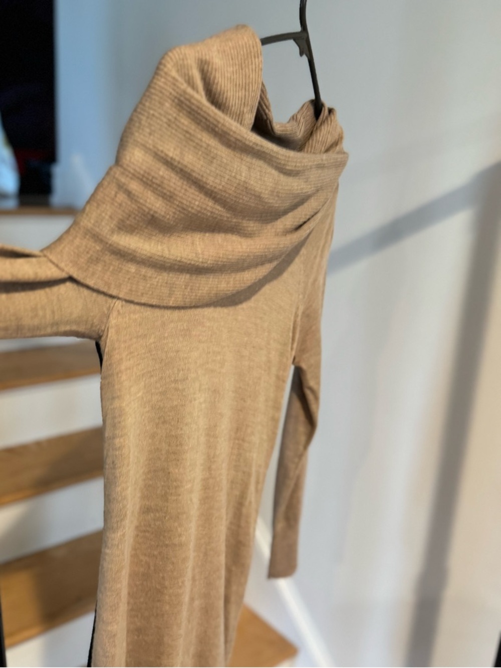 Cynthia Rowley Tan Cowl-Neck Longline Sweater